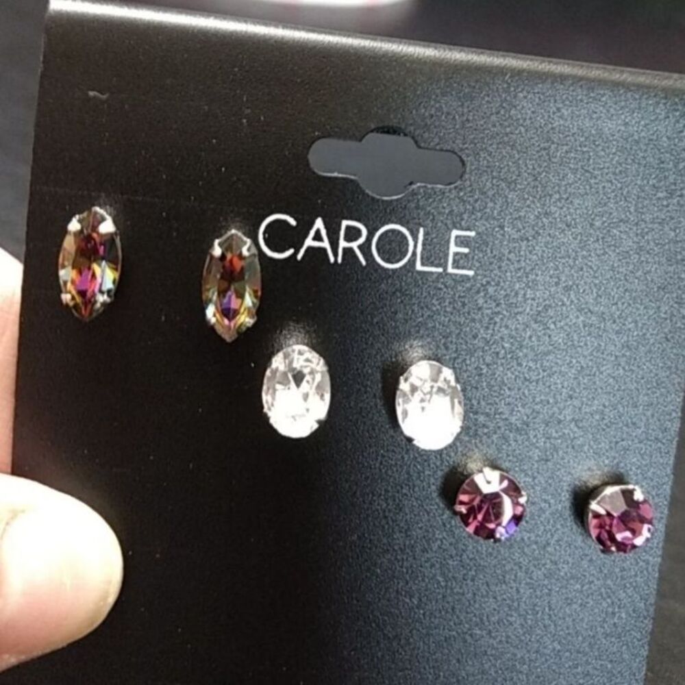Carole earring set - three pairs silver purple